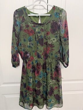 Maurices Women’s Olive Green Floral Dress M Knee Length Light